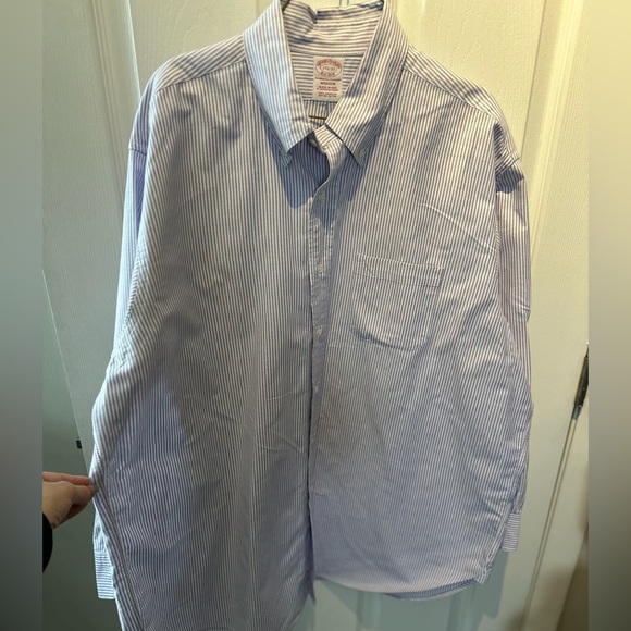 Brooks Brothers Shirt Adult 17.5 33 Non Iron Madison Purple Striped Button Down - Picture 2 of 8
